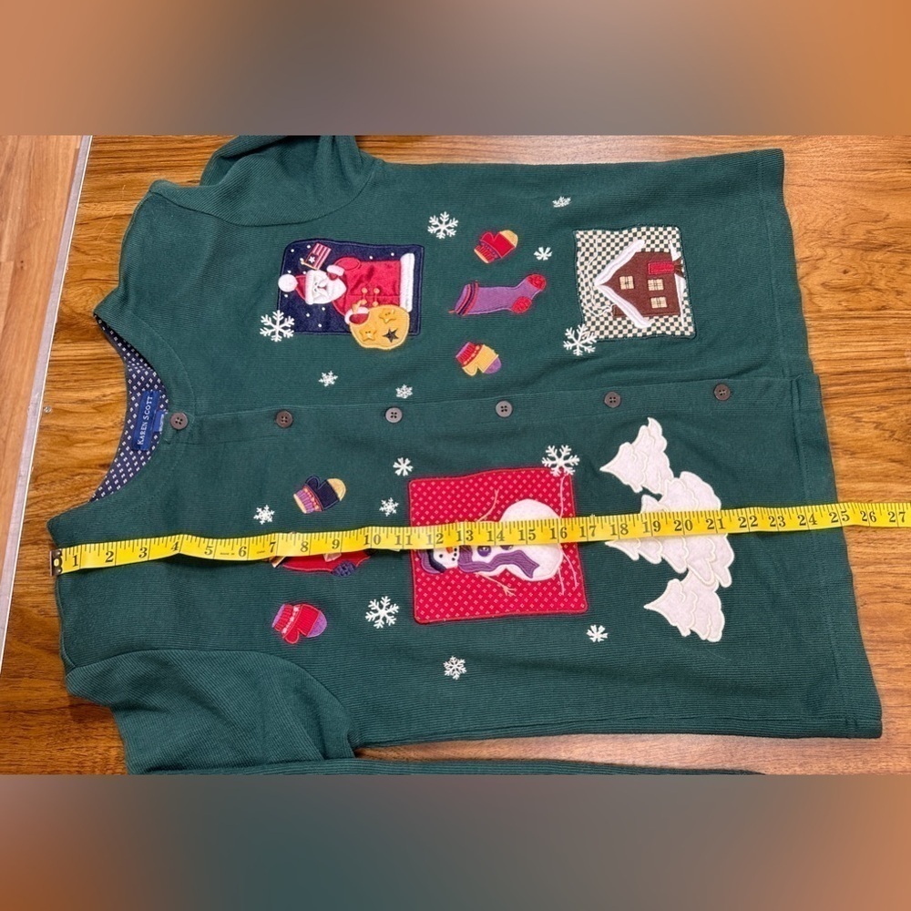 Vintage Karen Scott Green Christmas Sweater Embroidered & Appliquéd Women’s Sz M - Picture 3 of 10